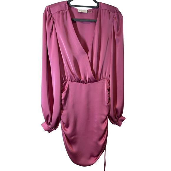 Ramy Brook Foxy‎ Dress Pink Satin Wrap Front Ruched Sides Mini 6 Cocktail Event - Picture 4 of 11